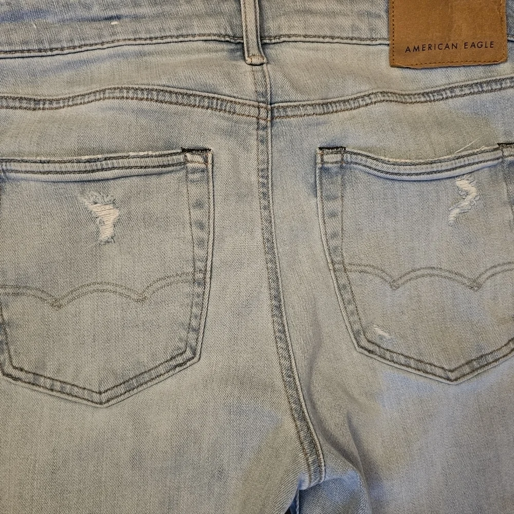 American Eagle Air Flex Patched Slim Fit Light Wash Jeans Size 30X32